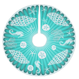 Falda Para El Árbol De Navidad De Poliéster Navidades tropicales de la vida marina verde del m