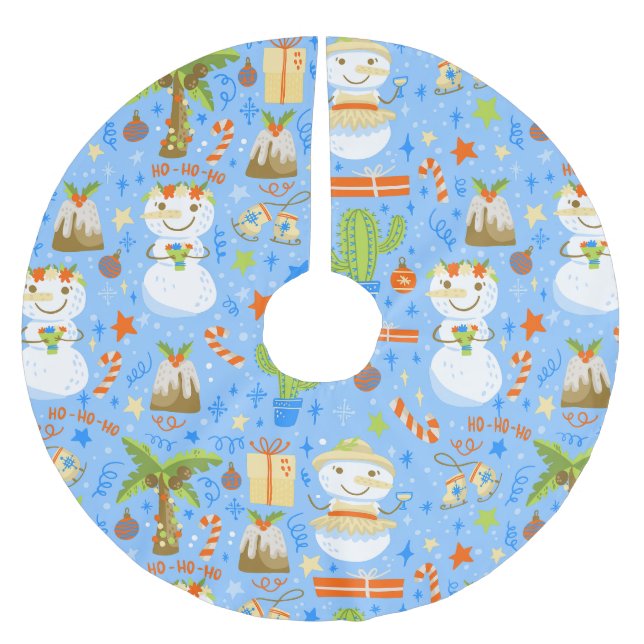 Falda Para El Árbol De Navidad De Poliéster navidades tropicales july snowman cactus vacacione (Anverso)