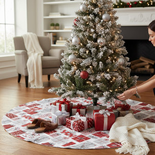 Falda Para El Árbol De Navidad De Poliéster Navidades Vacaciones Regalos Modernos de Plata Roj