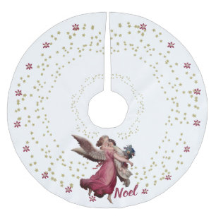 Falda Para El Árbol De Navidad De Poliéster Navidades Vintage Angel White Gold Noel