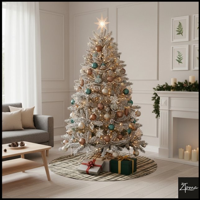 Falda Para El Árbol De Navidad De Poliéster Neutral Gingham Beige Brown Checkerboard Classic (Subido por el creador)