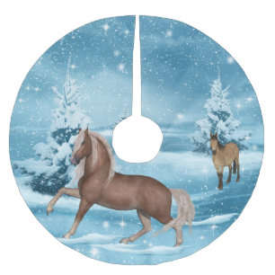 Falda Para El Árbol De Navidad De Poliéster Nieve y árboles 3 de los caballos de la escena de
