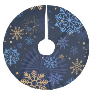 Falda Para El Árbol De Navidad De Poliéster Noche de Invierno: Patrón de copos de nieve azules