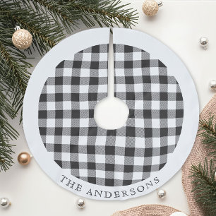 Falda Para El Árbol De Navidad De Poliéster Nombre de familia de cuadros de búfalo en negro y