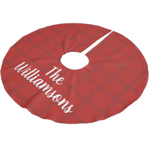 Falda Para El Árbol De Navidad De Poliéster Nombre de Familia Personalizado Plaid Rojo Rústico