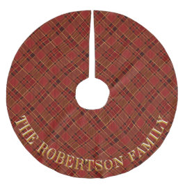 Falda Para El Árbol De Navidad De Poliéster Nombre de familia personalizado Red Plaid