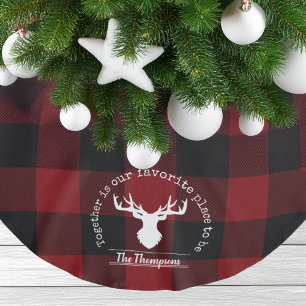 Falda Para El Árbol De Navidad De Poliéster Nombre de familia rojo y negro Buffalo Plaid Farmh