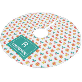 Falda Para El Árbol De Navidad De Poliéster Nombre de la familia de monograma del patrón de re