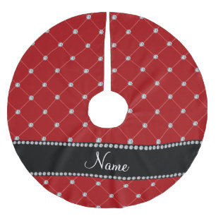 Falda Para El Árbol De Navidad De Poliéster Nombre personalizado de remolino de diamantes rojo