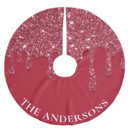 Falda Para El Árbol De Navidad De Poliéster Nombre personalizado del Purpurina rojo Drip