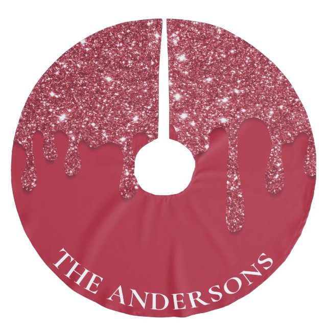 Falda Para El Árbol De Navidad De Poliéster Nombre personalizado del Purpurina rojo Drip (Anverso)