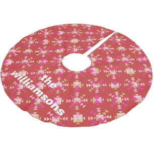 Falda Para El Árbol De Navidad De Poliéster Nombre Personalizado Geométrico Rosa Rojo Dorado N