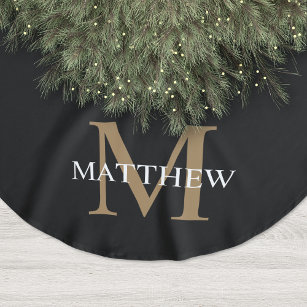 Falda Para El Árbol De Navidad De Poliéster Nombre personalizado Monograma negro