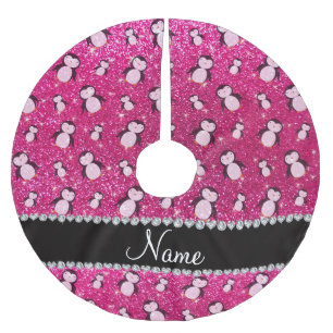 Falda Para El Árbol De Navidad De Poliéster Nombre personalizado neón purpurina rosa caliente 