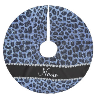 Falda Para El Árbol De Navidad De Poliéster Nombre personalizado purpurina azul claro leopardo
