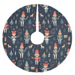 Falda Para El Árbol De Navidad De Poliéster Nutcracker Navy Blue Pattern Christmas Tree Skirt