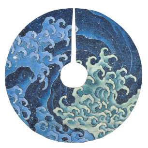 Falda Para El Árbol De Navidad De Poliéster Océano vintage de ola femenina de Hokusai