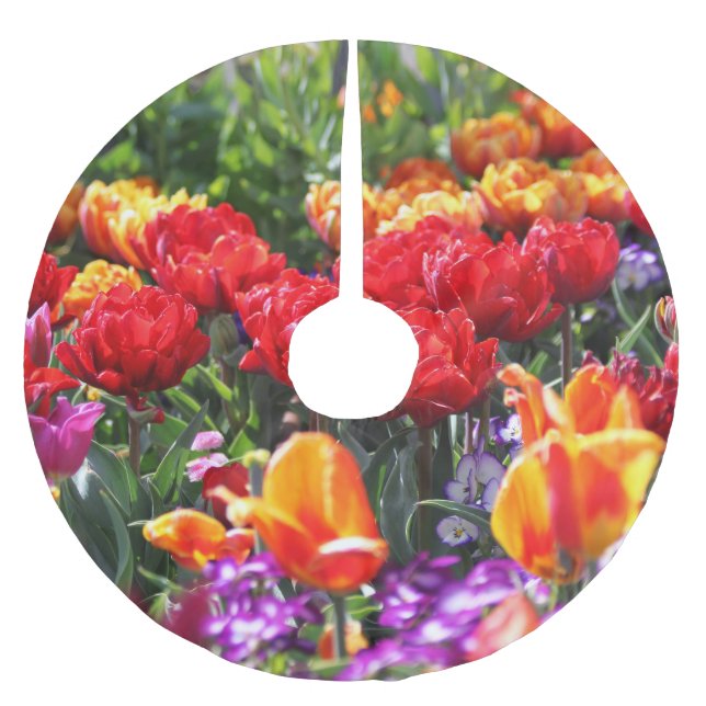 Falda Para El Árbol De Navidad De Poliéster Olas de Crimson Florales Caídas (Anverso)