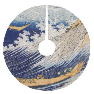 Falda Para El Árbol De Navidad De Poliéster Olas del Océano de Hokusai Barcos Marítimos