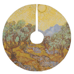 Falda Para El Árbol De Navidad De Poliéster Olivos de Van Gogh Cielo Sol Amarillo