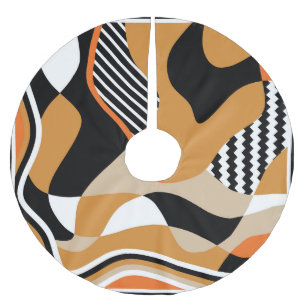 Falda Para El Árbol De Navidad De Poliéster Onda abstracta: patrón negro vintage