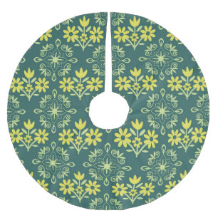 Falda Para El Árbol De Navidad De Poliéster Ornamento floral, elegante y sin fisuras.