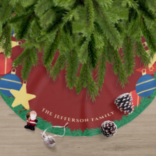 Falda Para El Árbol De Navidad De Poliéster Ornamentos de árbol de Navidad retro rojo oscuro