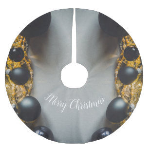 Falda Para El Árbol De Navidad De Poliéster Ornamentos de Navidad Gris Negro con tierras de cu