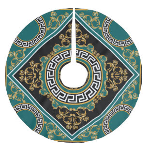 Falda Para El Árbol De Navidad De Poliéster Oro barroco: Elegancia negra