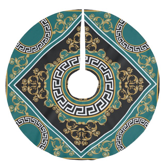 Falda Para El Árbol De Navidad De Poliéster Oro barroco: Elegancia negra (Anverso)