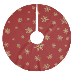 Falda Para El Árbol De Navidad De Poliéster Oro del diseño de los copos de nieve en rojo