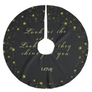 Falda Para El Árbol De Navidad De Poliéster Oro personalizado y estrellas brillantes en negro