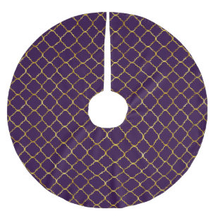 Falda Para El Árbol De Navidad De Poliéster Oro y Quatrefoil púrpura