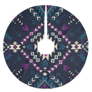 Falda Para El Árbol De Navidad De Poliéster Oscuro Navajo, geométrico vintage.