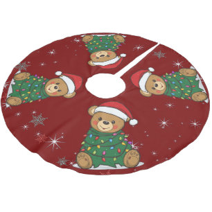 Falda Para El Árbol De Navidad De Poliéster Oso de peluche alegre y lindo árbol de Navidad saf