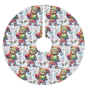 Falda Para El Árbol De Navidad De Poliéster Oso de vacaciones de boxeo en sombra