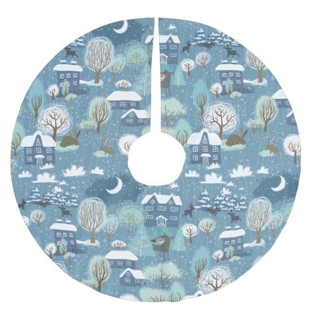 Falda Para El Árbol De Navidad De Poliéster Paisaje invernal (Anverso)