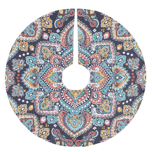 Falda Para El Árbol De Navidad De Poliéster Paisley indio: Patrón de Mandala étnica (Anverso)