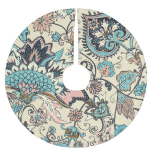 Falda Para El Árbol De Navidad De Poliéster Paisley Oriental: Elegancia Textil Estilizada.