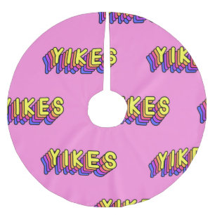 Falda Para El Árbol De Navidad De Poliéster Palabras De Yikes: Papel De Techo Rosa Vintage.