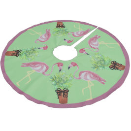 Falda Para El Árbol De Navidad De Poliéster Palm Pink Flamingo Flamingos Terra Cotta Pots