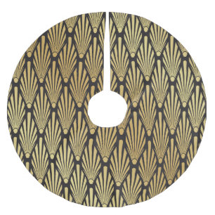 Falda Para El Árbol De Navidad De Poliéster Palmas Art Deco: Oro Negro.