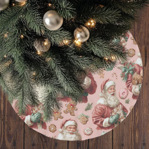 Falda Para El Árbol De Navidad De Poliéster Papá Noel Vintage Rosa Pan de Jengibre y Adornos