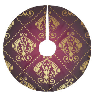Falda Para El Árbol De Navidad De Poliéster Papel de fondo maroon Gold Ornament Vintage