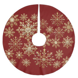 Falda Para El Árbol De Navidad De Poliéster Papel de regalo de Navidad dorado y rojo con copos
