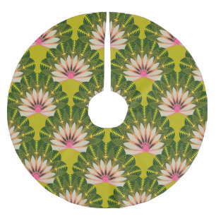 Falda Para El Árbol De Navidad De Poliéster Papel estilizado de loto: rosa, verde.