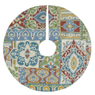 Falda Para El Árbol De Navidad De Poliéster Parche Damask: Colorida cosecha turca.