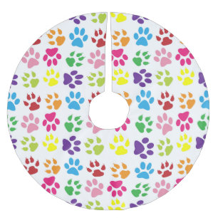 Falda Para El Árbol De Navidad De Poliéster Pasta de colores, patas de perro, patas de gato