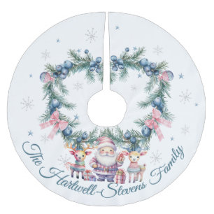 Falda Para El Árbol De Navidad De Poliéster Pastel Santa con su follaje de renos y Navidades