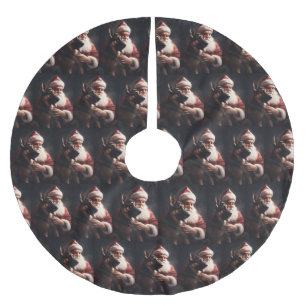 Falda Para El Árbol De Navidad De Poliéster Pastor alemán con Navidades festivos de Santa Clau